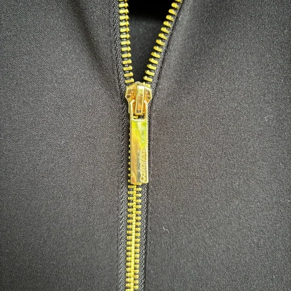 Calvin Klein Black Bodycon Dress | Size 4 | Sleek, Sculpted, Gold Zip Detail - Picture 8 of 10